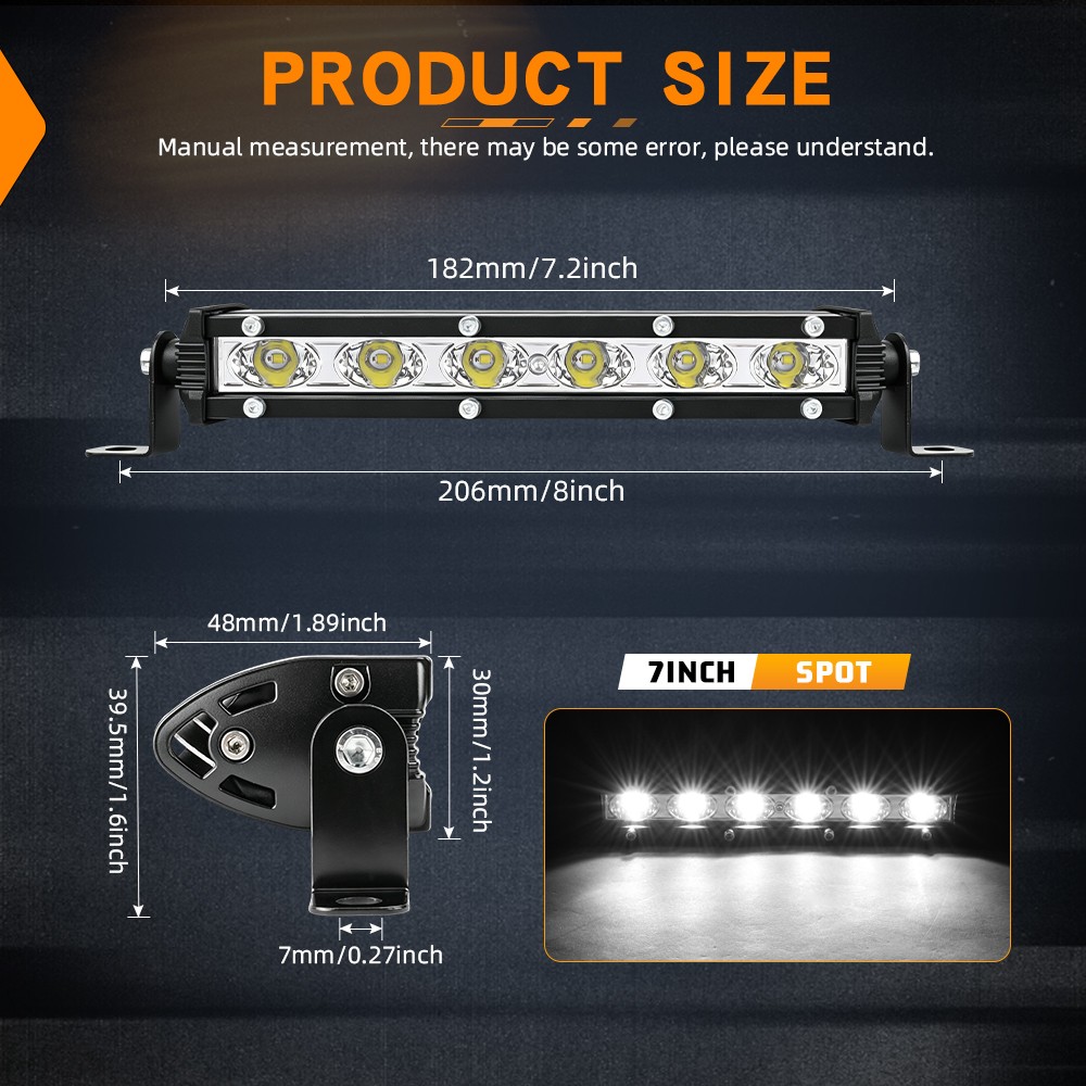 7″13″20″26″32″44″50″ inch Offroad LED Light Bar Spot Flood Combo White for Truck
