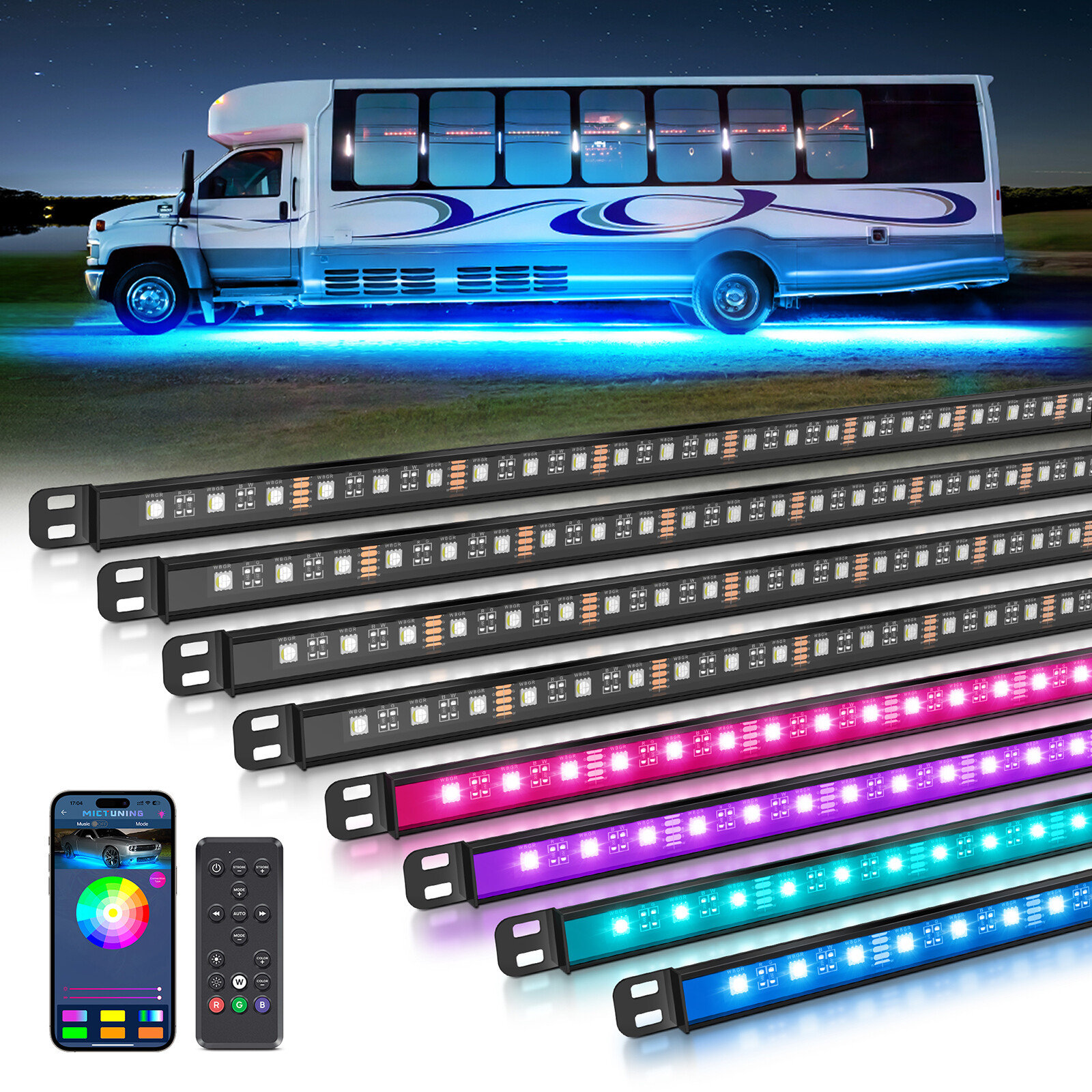 RGBW Underglow Light Bar, Exterior Neon Accent Underbody LED Light Strip Tube US
