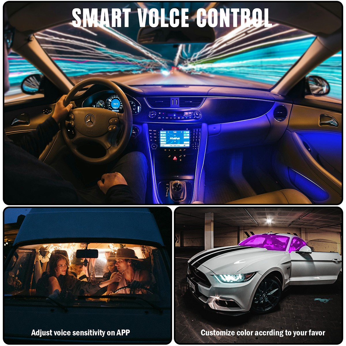 RGB LED Car Fiber Optic Interior Lamp Decor Ambient Light Strips App Control New