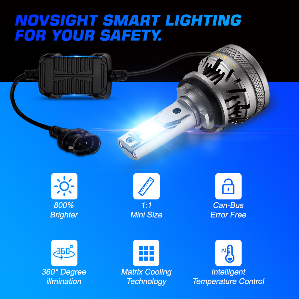 2PCS NOVSIGHT H11 H8 H9 LED Headlight Bulbs 120W 22000LM 6500K Low Beam Bulbs