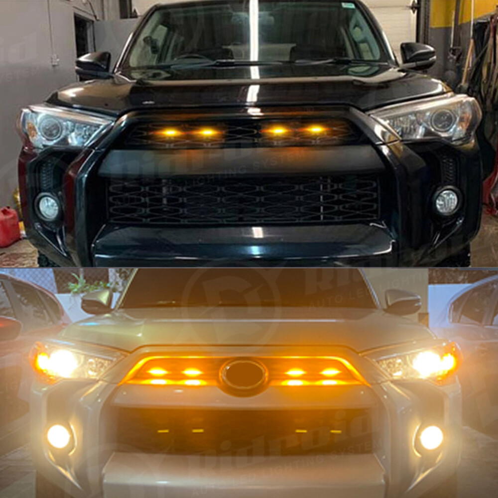 Set 4PCS Smoked Front Grille Led Amber Lights Light For Toyota 4Runner 2014-2019