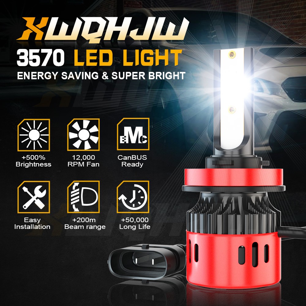 LED Headlight For Can-Am Defender HD5 HD8 HD10 Combo Bulbs H11+H11 Light w/ Fan