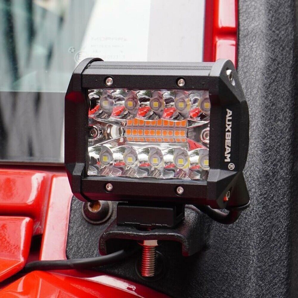 Auxbeam 4″ LED Pods Light 120W Spot 3-Row Off Road For Truck SUV ATV UTV Jeep