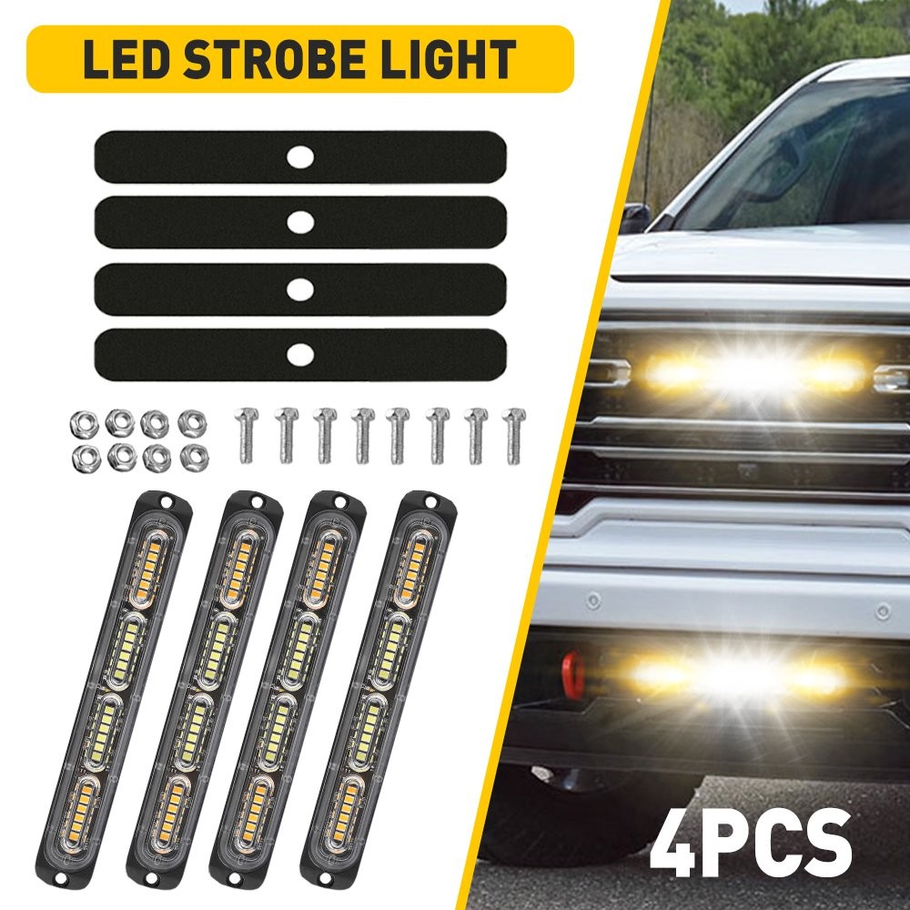 Amber/White Car Truck Emergency Beacon Warning Hazard Flash Strobe Light 24LED