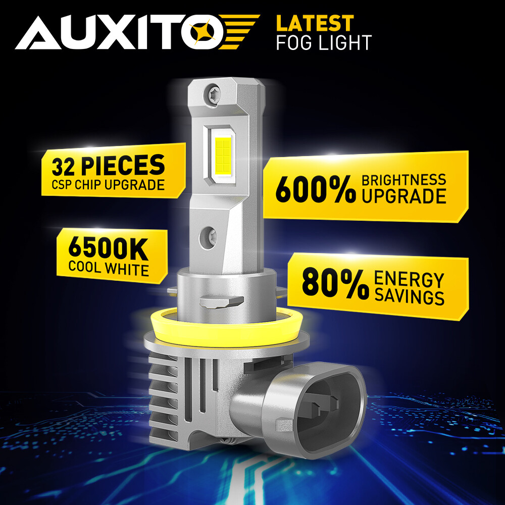 Pair AUXITO H11 H8 H9 LED Headlight High Low Beam Bulbs Super Bright 6500K White