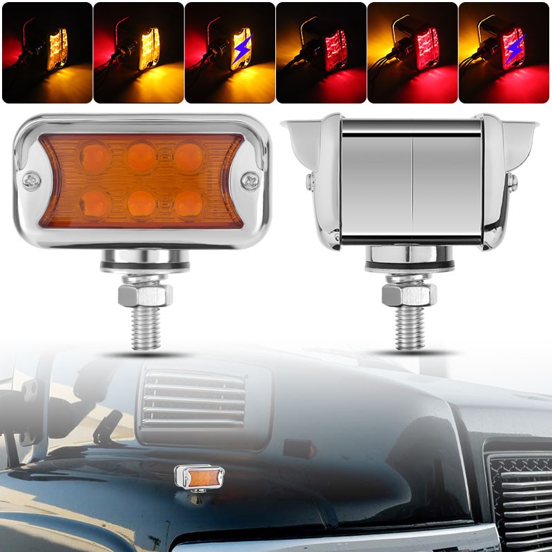 2X 57 LED Red/Amber Fender Semi Truck Pedestal Lights Turn Signal Tail Dual Face