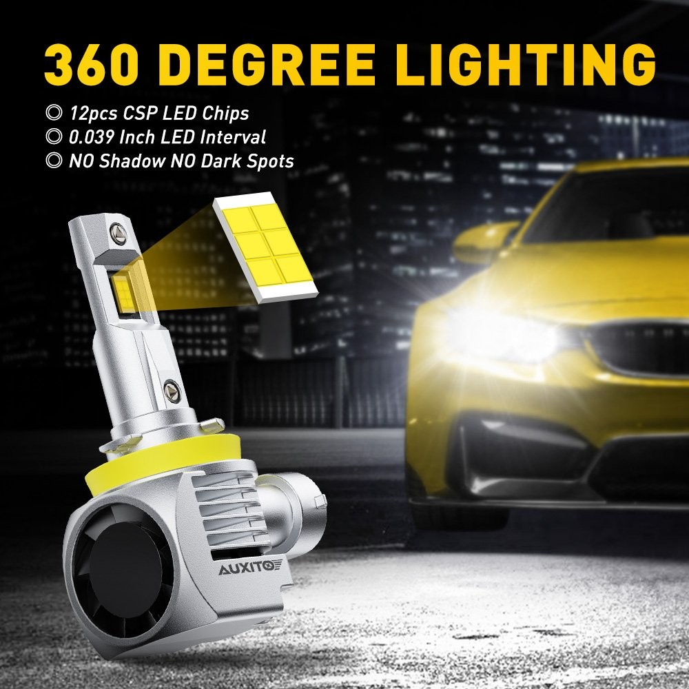 AUXITO H8 Headlight LED Low 6000K Beam Bulbs Conversion Kit Crystal White 2PCS