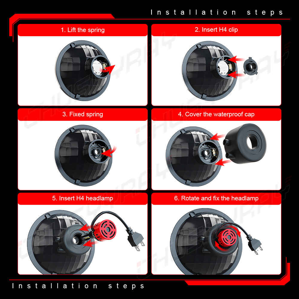 2Pc 7″ inch Black Round LED DRL Headlight Hi-Lo Beam For Peterbilt 379 359 Truck