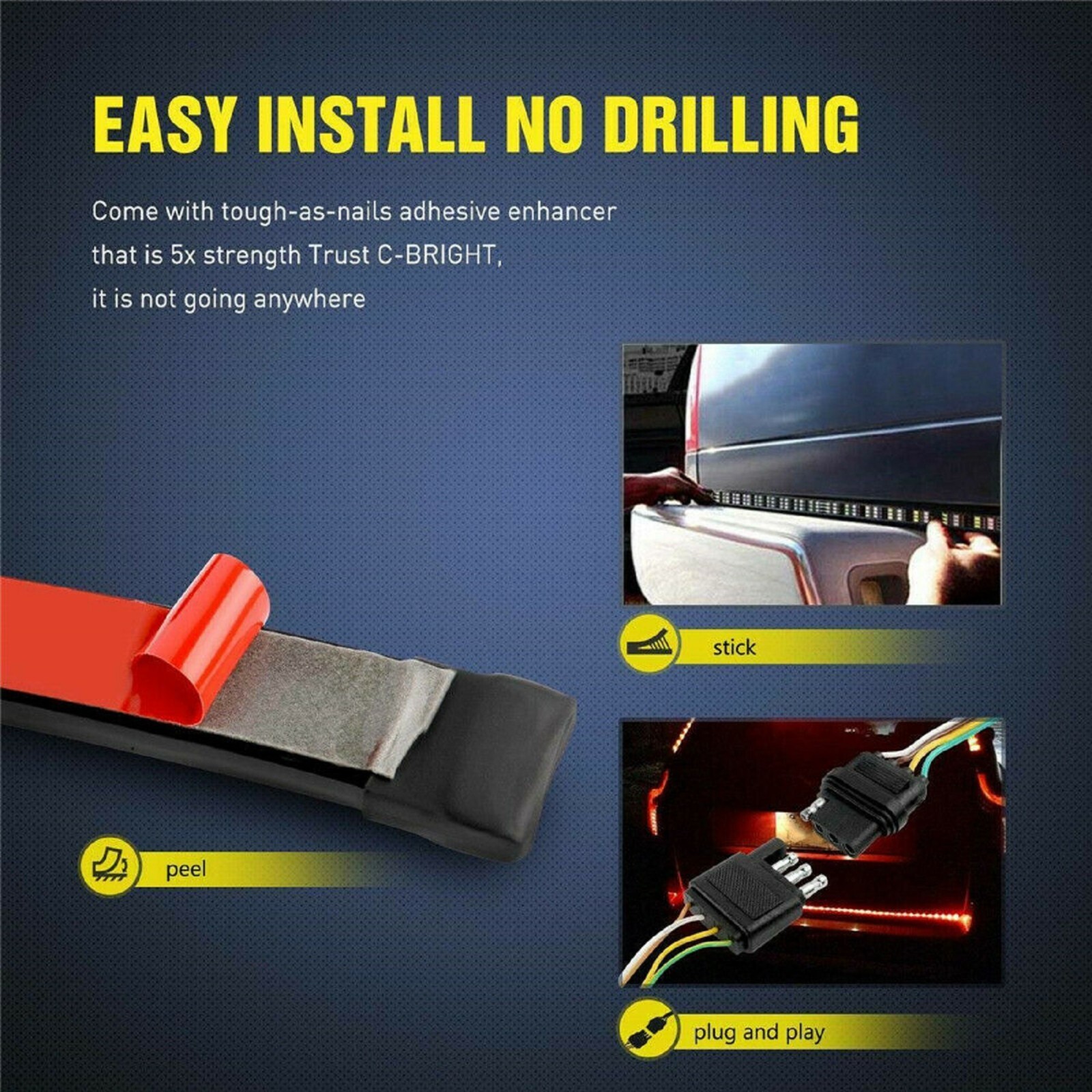 LED Strip Orange 3 Row Tailgate Light D Truck Turn Signal Bed Brake Stop Backup