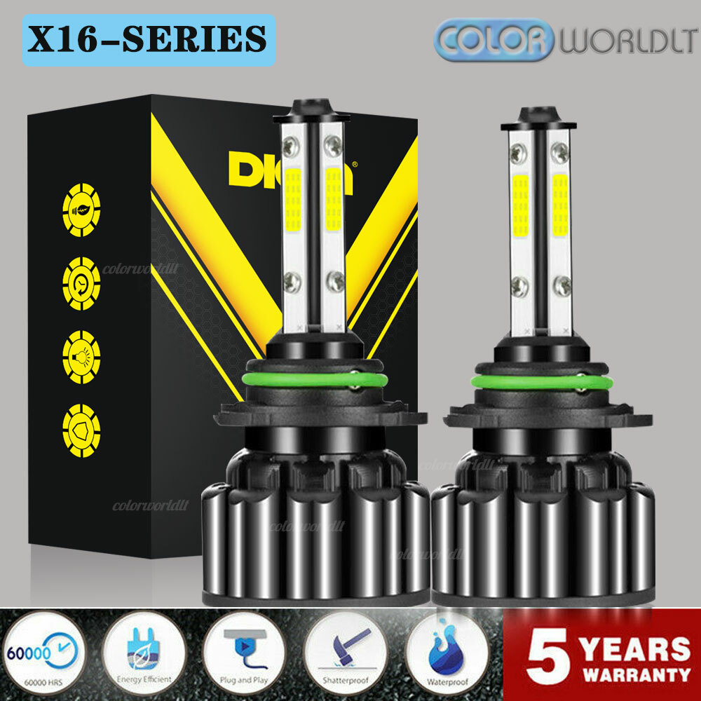 2PCS 4-Sides 9006 HB4 LED Headlight Bulb Kits Low Beam 6000K 120W 32000LM Light