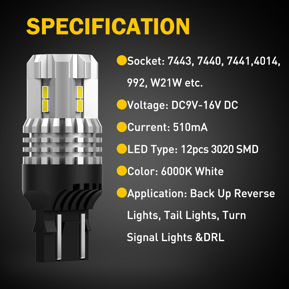 AUXITO Front/Rear Turn Signal Light White 7443 LED Bulb For Honda Accord Civic 2
