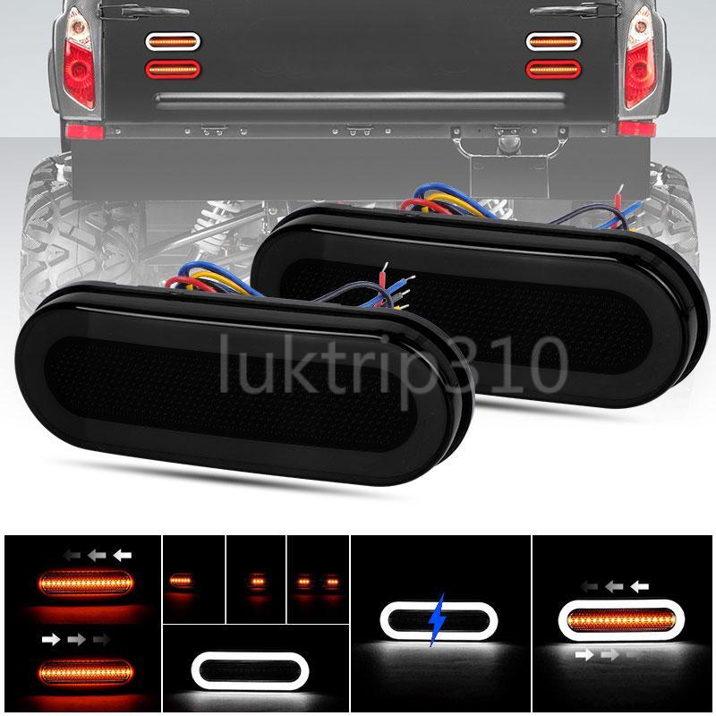 2x Amber/White Oval LED Truck Trailer Stop Turn Tail Brake Lights Flowing DRL US