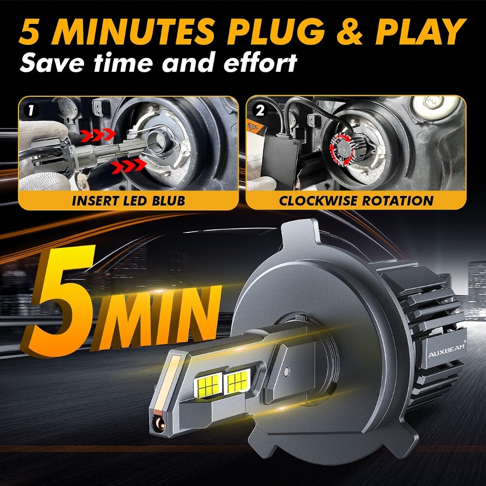 Auxbeam High Low Beam 9003 H4 HB2 LED Headlight Bulbs 25000LM 6500K White CANBUS