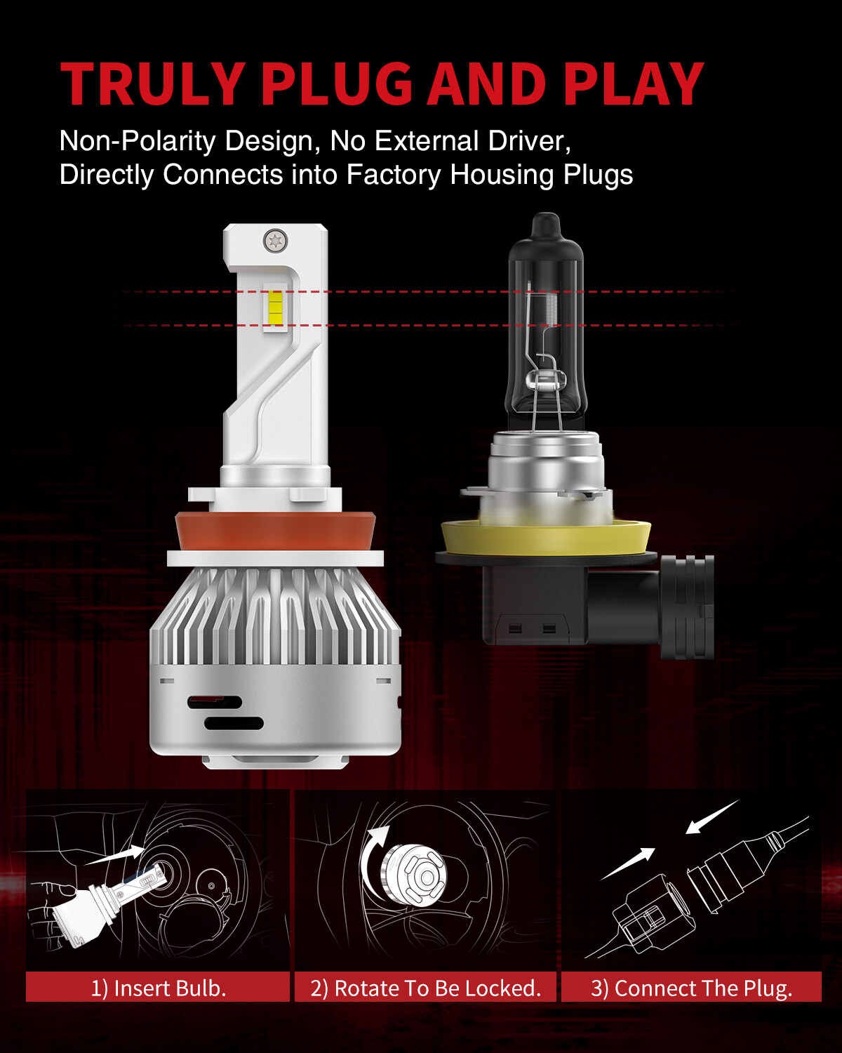2x Lasfit H11 H9 LED Headlight Bulbs Low Beam Super Bright 60W 6000LM Cool White