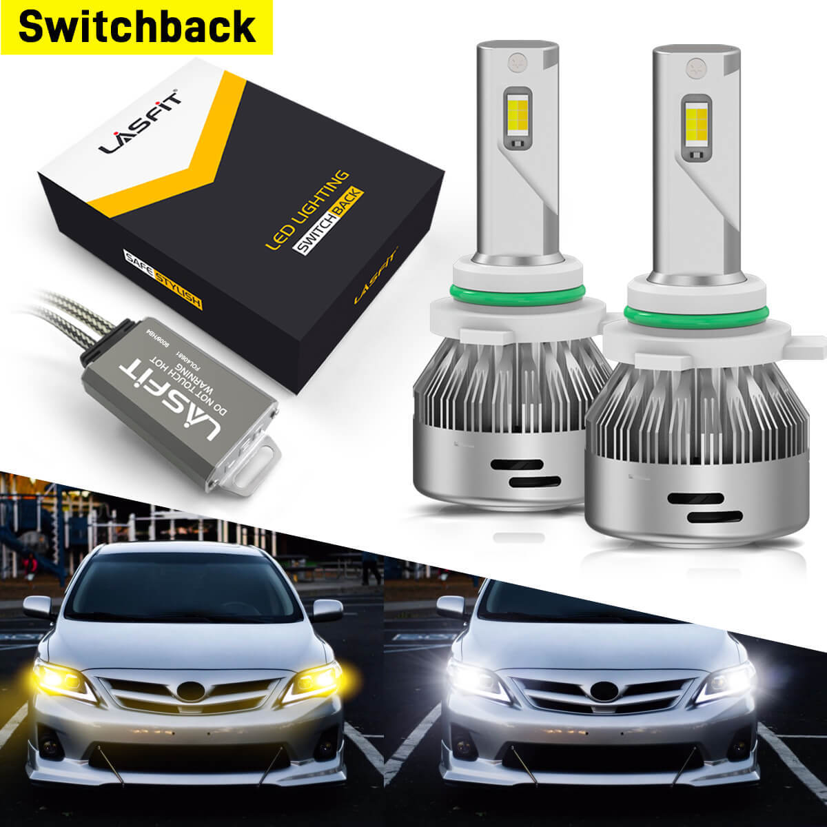 LASFIT Switchback 9006 HB4 LED Headlight Bulbs Low Beam 6000LM Dual Color Kits