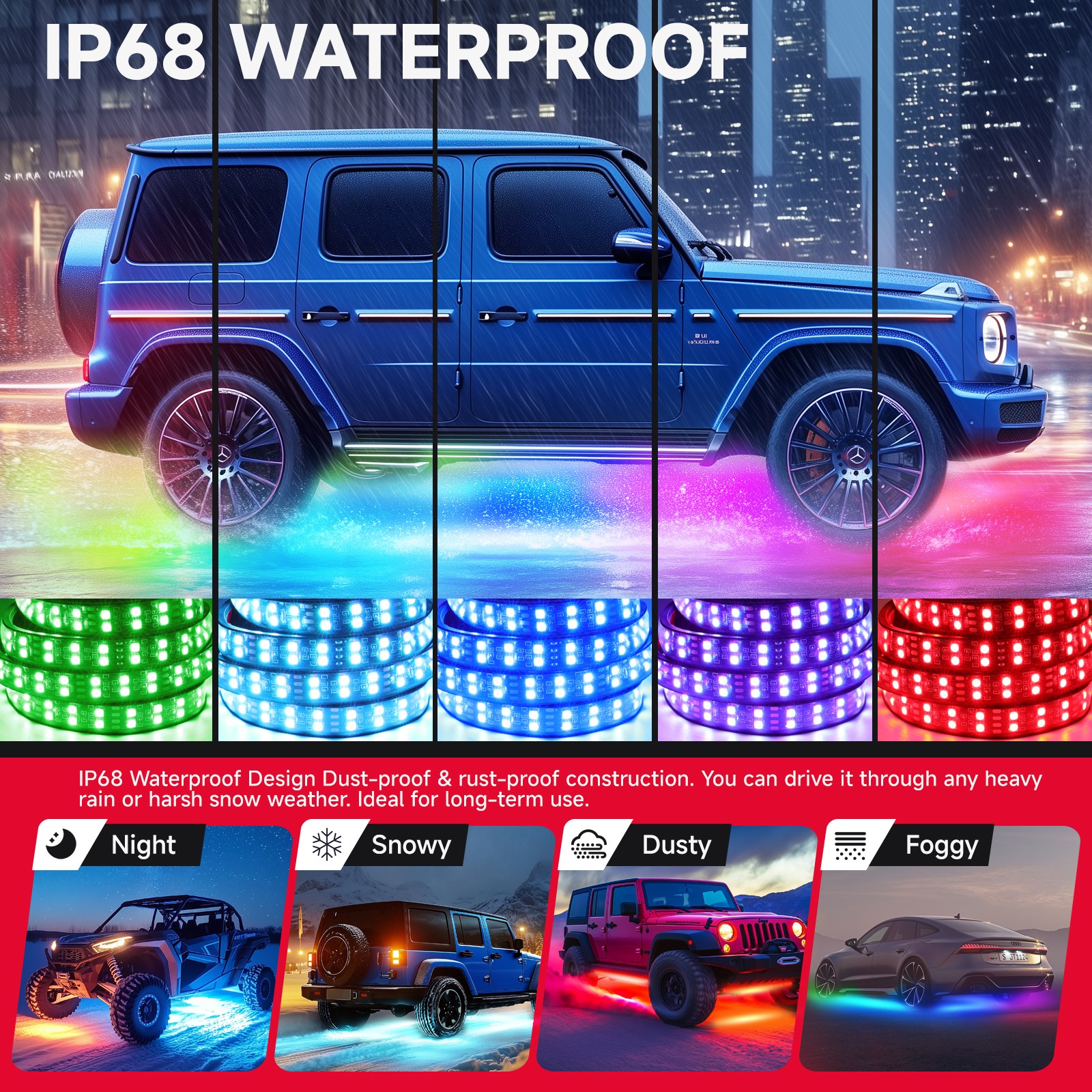 For Chevy Camaro Underglow Double Row RGB LED Car Neon Strip Light APP Remote