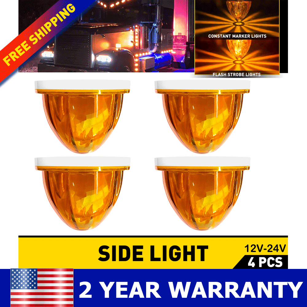 4PC Amber Flash Dual Function Steady & Strobe Watermelon LED Side Marker Light