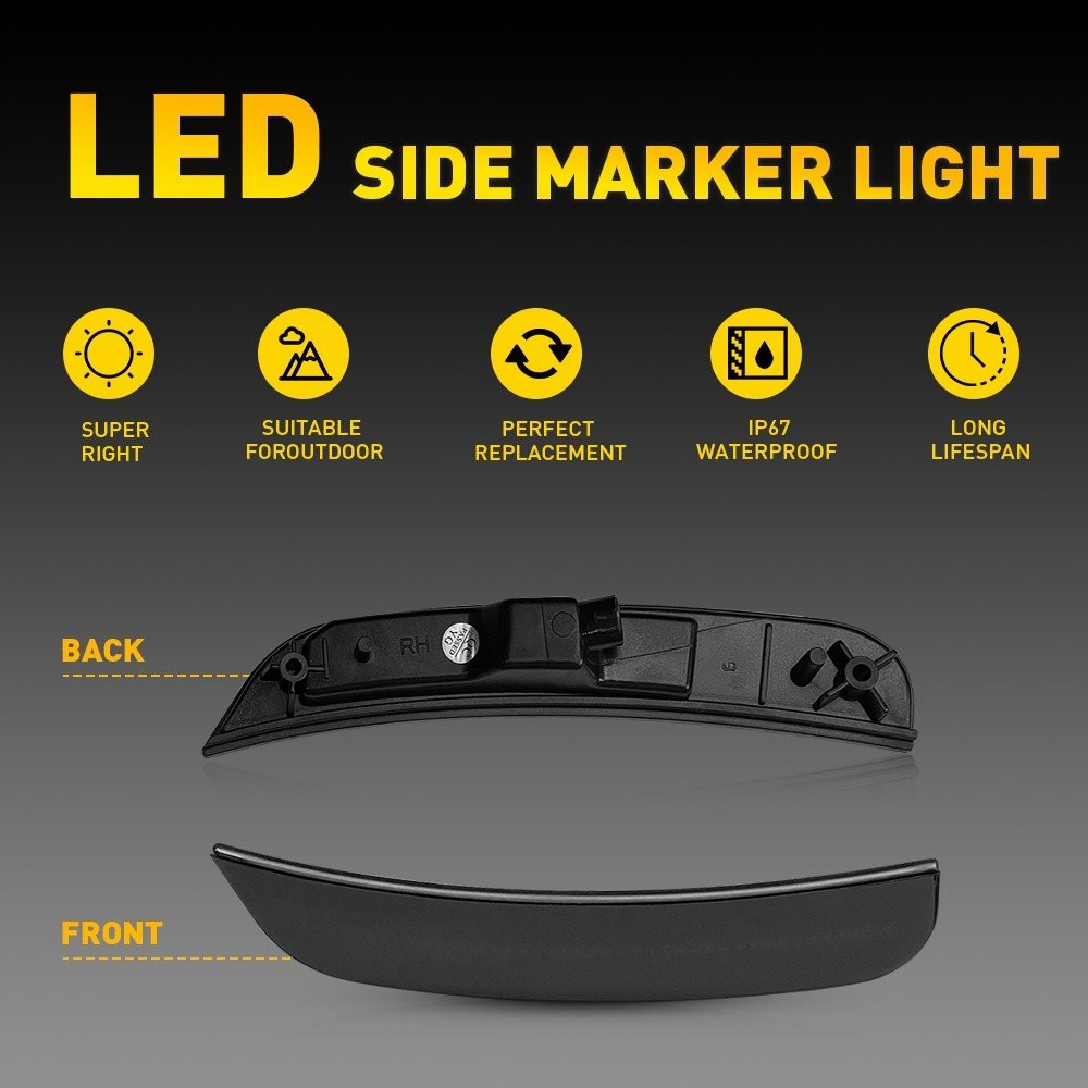 2PCS Amber LED Smoked Front Bumper Side Marker Lights For Chrysler 2015-2023 300