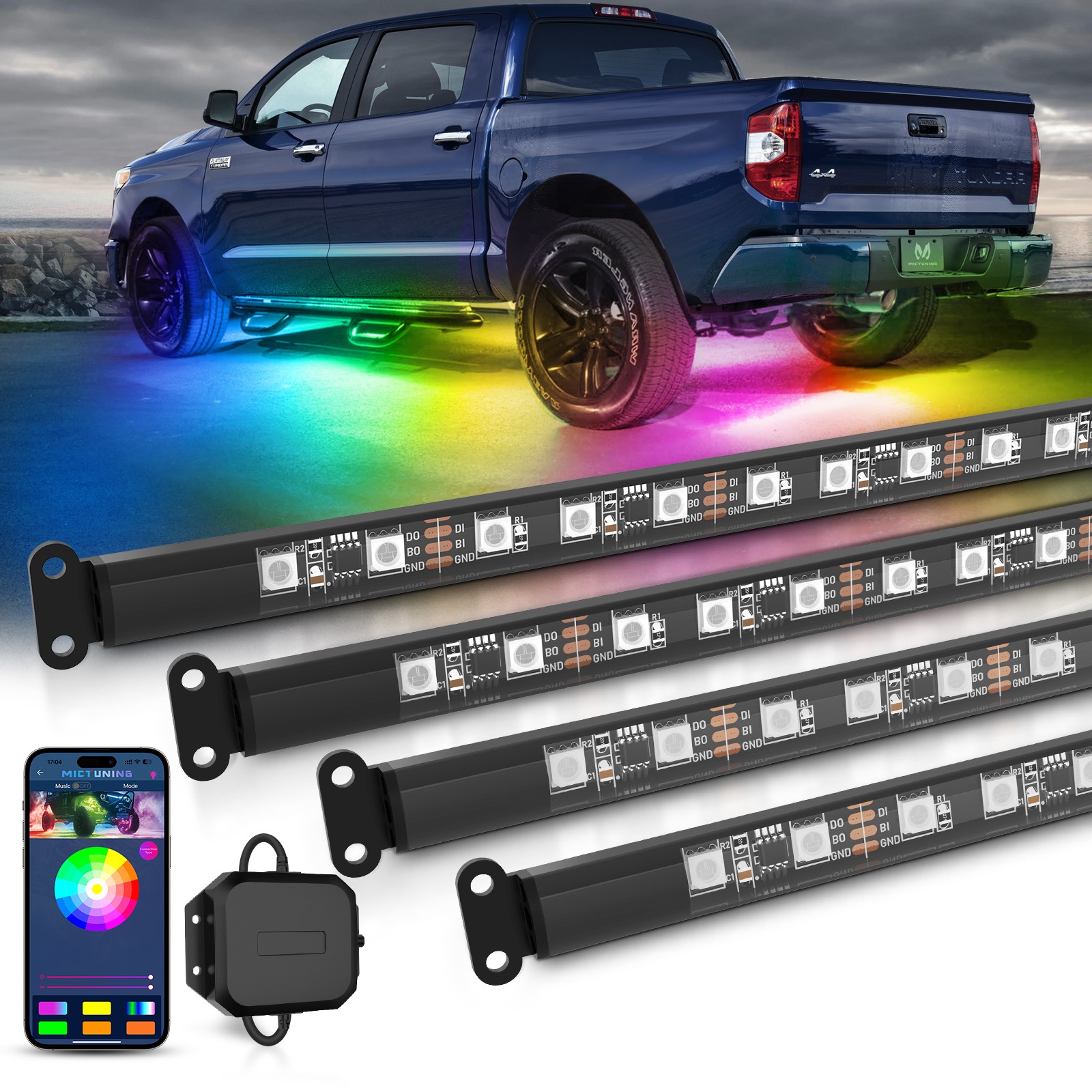 N3 Dream Color RGB Car Light Strips, Underglow Underbody Neon Chasing Light IP67