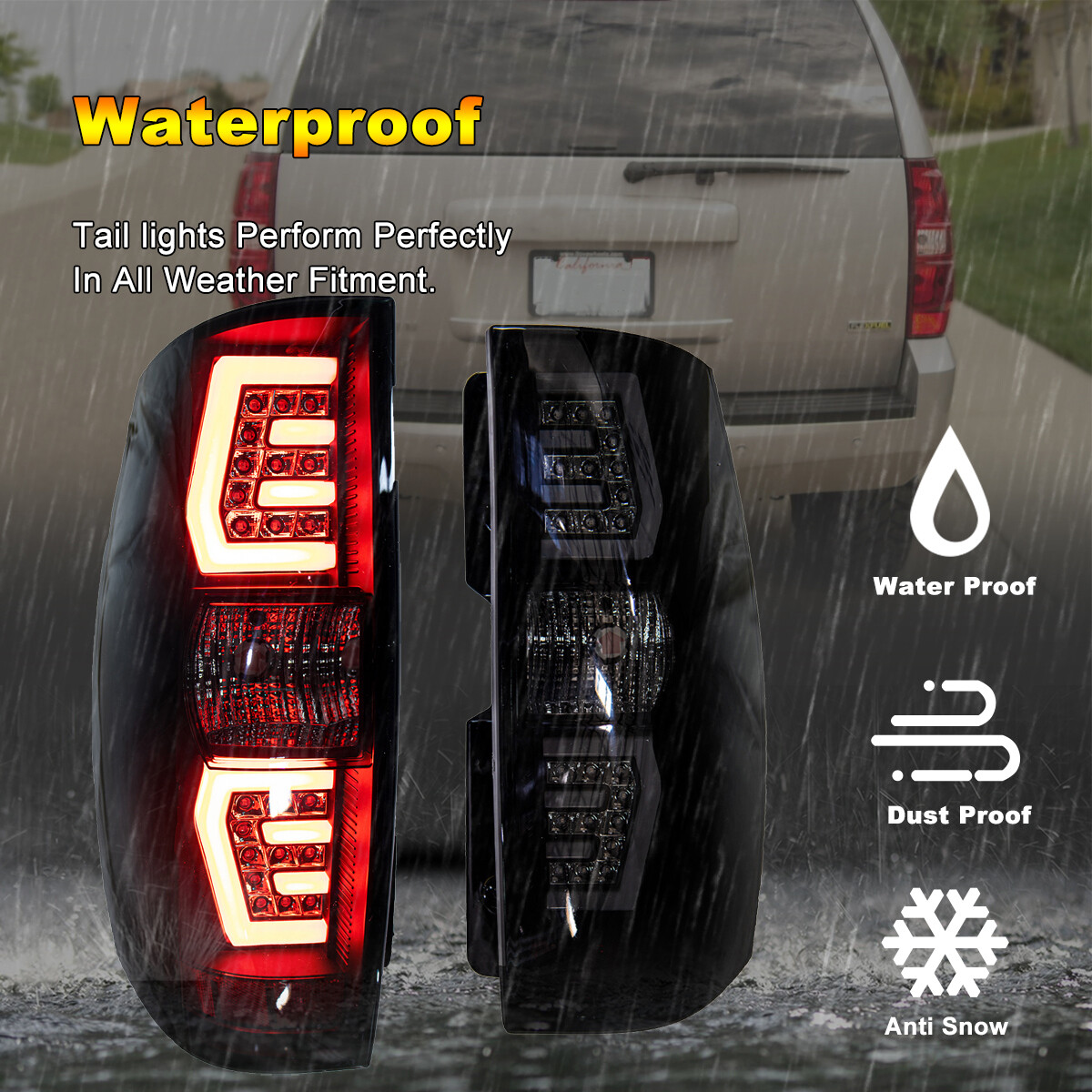 For 2007-2014 Chevy Suburban Tahoe LED Sequential Signal Light Tube Tail Lights