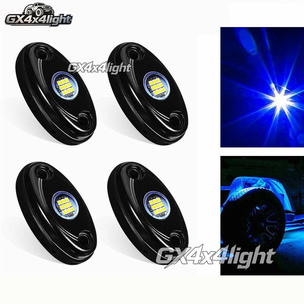 4 Pods Blue LED Rock Light Lights Fit Jeep Off Road Truck Car ATV Under Body