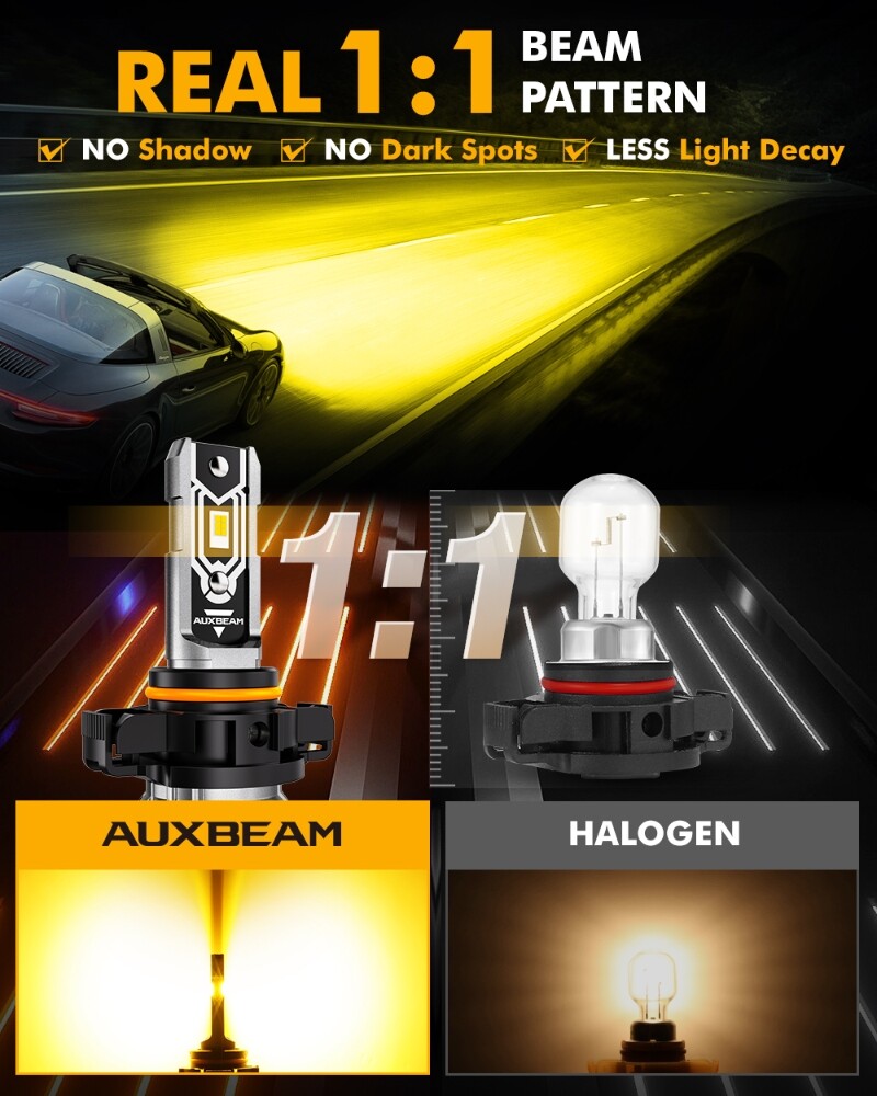 AUXBEAM 3000K Amber 5202 LED Fog Light Bulbs for GMC Sierra 1500 2500 HD 2007-15