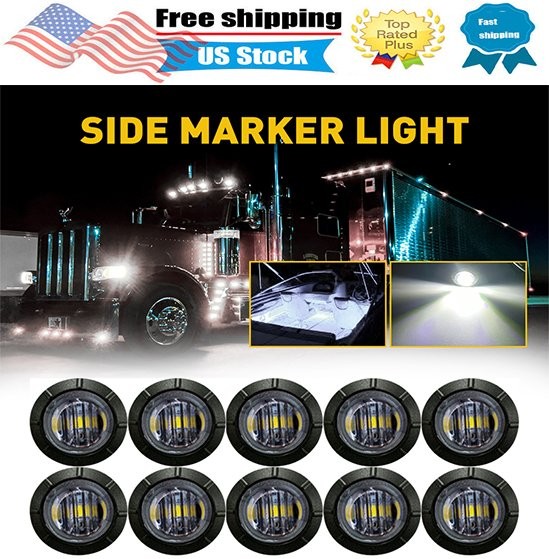 10pc LED Side Marker White Lights Clearance Light Truck Trailer Smoke Waterproof