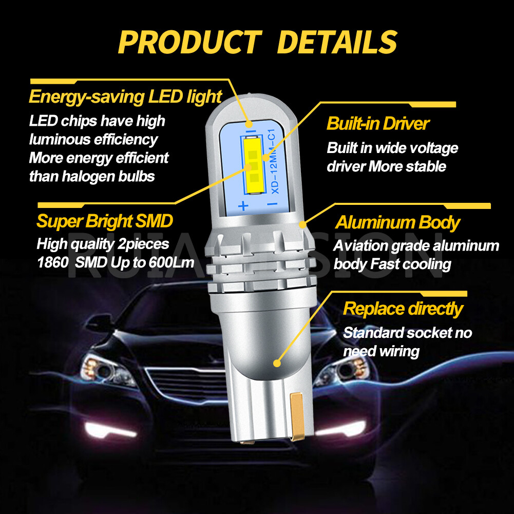 Ruiandsion T10 LED Bulb W5W Automotive Interior Lights 9V-30V AC/DC 600lm 4Color