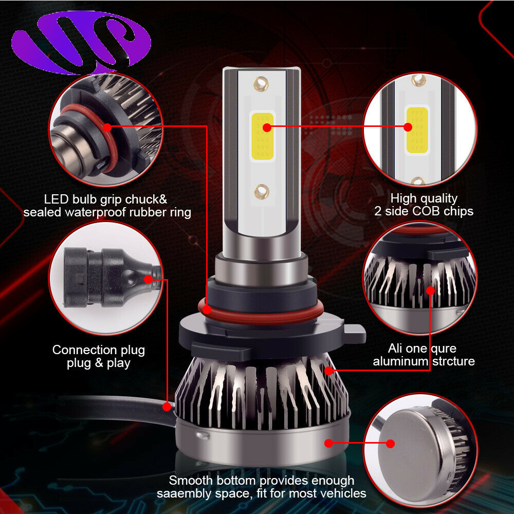 4x 2SIDE 9005 9006 LED Headlight Kit Combo Bulb 6500K High Low Beam Super White
