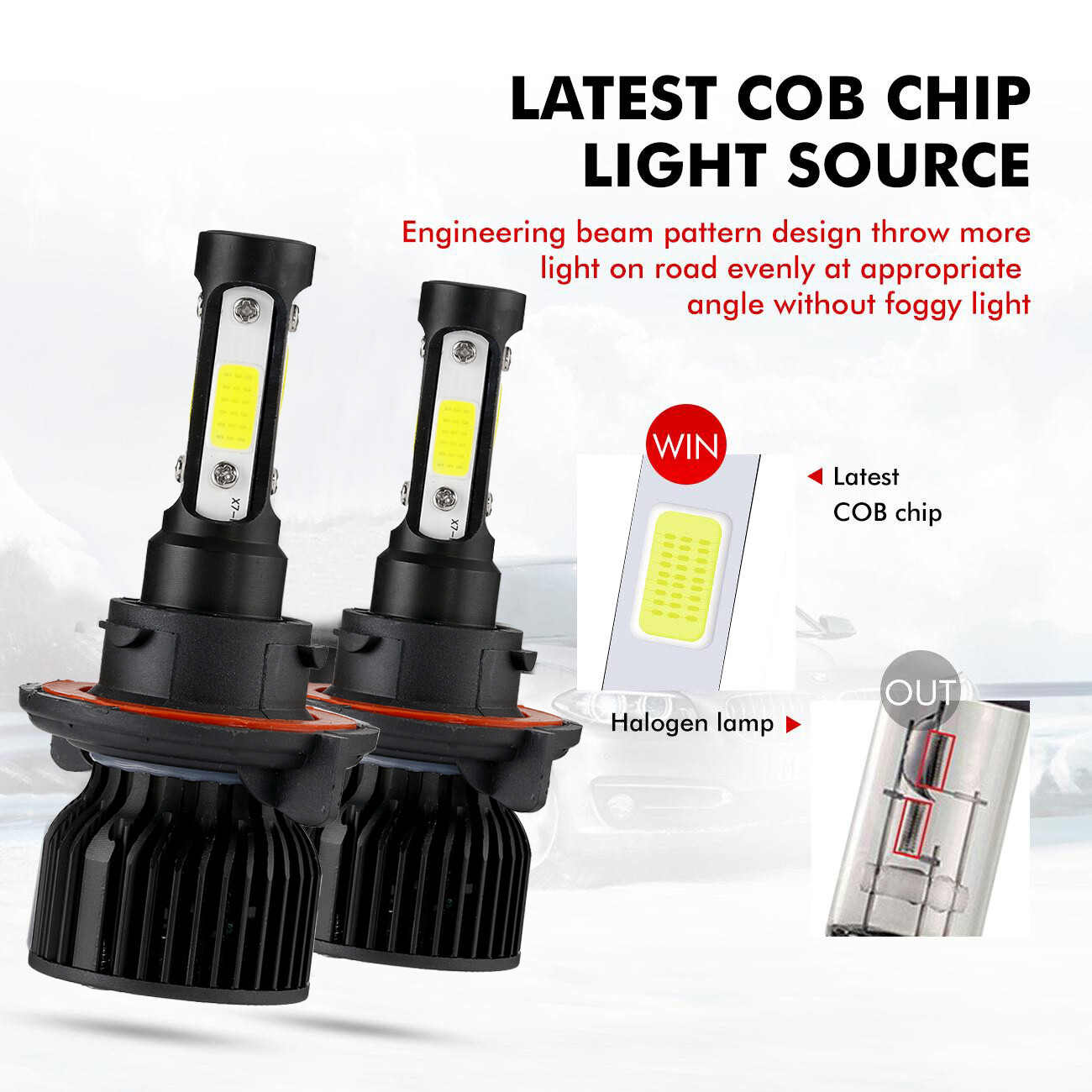 4-Sides H13 9008 LED Headlight Bulbs Kit High & Low 1500000LM Super Bright White