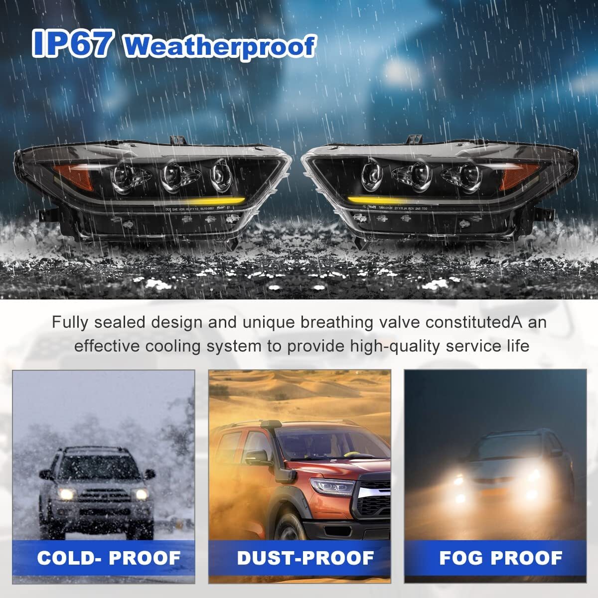 For 2015 2016 2017 Ford Mustang Headlights DRL LED Sequential Projector Headlamp