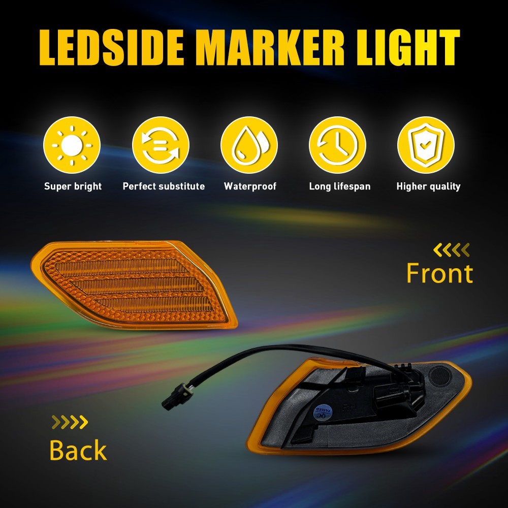 4PC Amber Lens LED Side Marker Lights Fender For 2018-26 Jeep Wrangler Gladiator