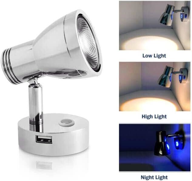Adjustable Dimmable LED Reading Light – 12V-24V DC & USB Port for Vehicles, Boat