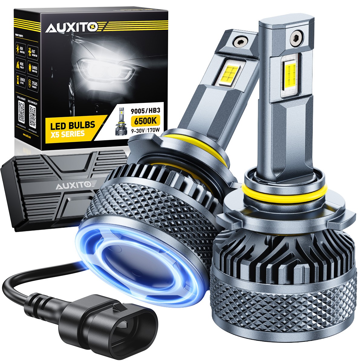 2-20 9005 LED Headlight Bulb CANBUS High Low Beam 30000LM Super Bright AUXITO X5
