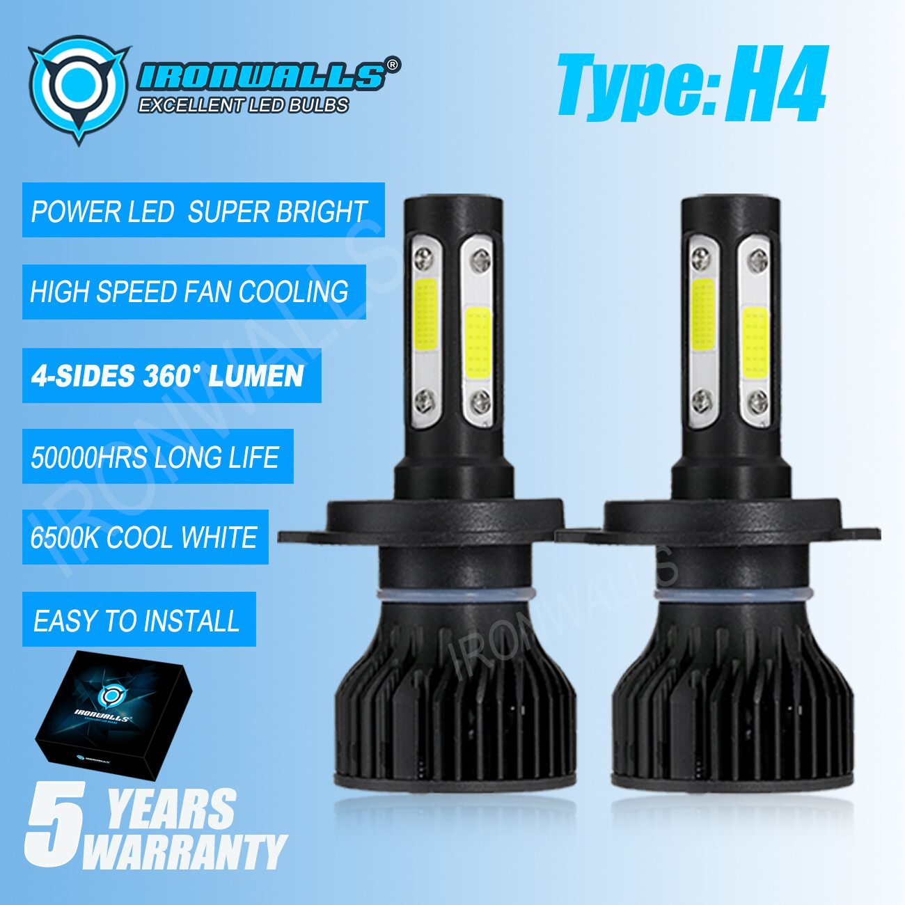 4sides LED Headlight Bulbs H4 9003 HB2 High Low Beam For Toyota Tacoma 1997-2015