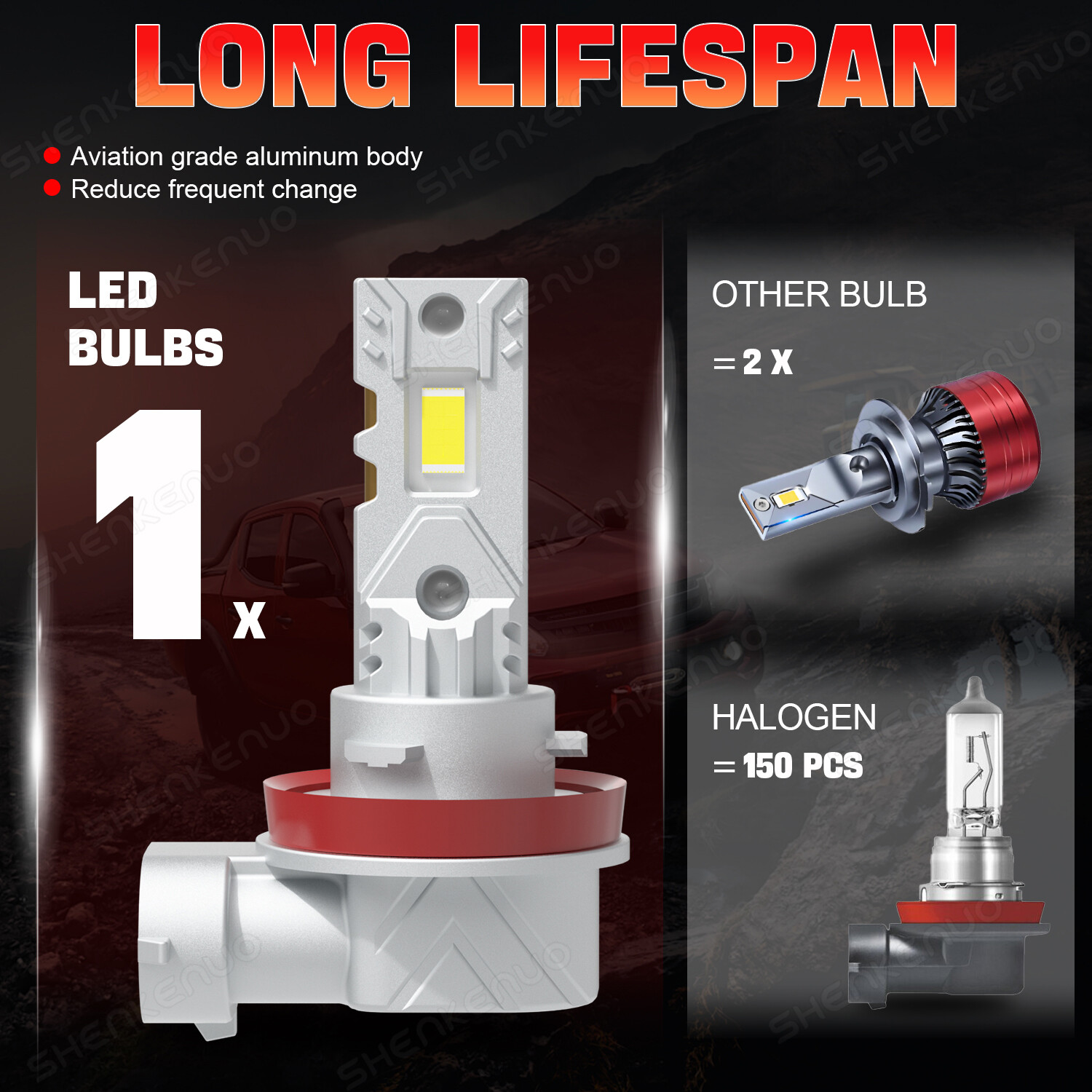 White LED Headlights High&Low Beam Light Bulbs H7 H11 For Hyundai Santa Fe 13-16