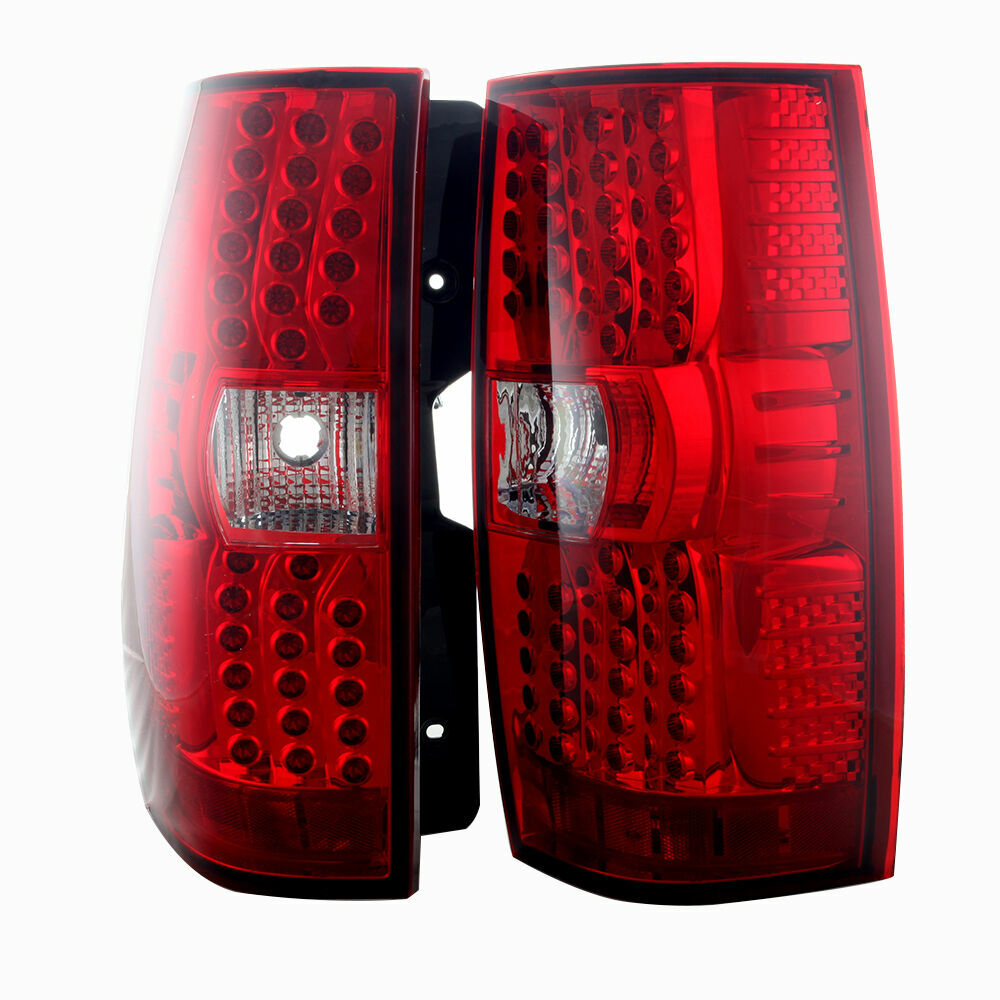 For 2007-2014 Chevy Suburban Tahoe LED Tail Lights Chrome Red Rear Brake Lamps