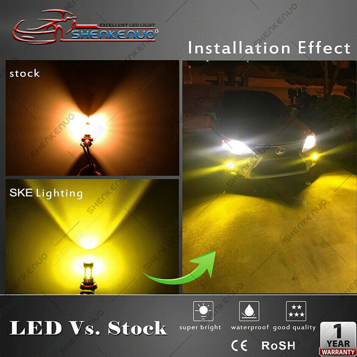 LED Fog Driving Light H11 H16 H8 3000K Yellow Super Bright Bulbs 3030SMD 4000LM