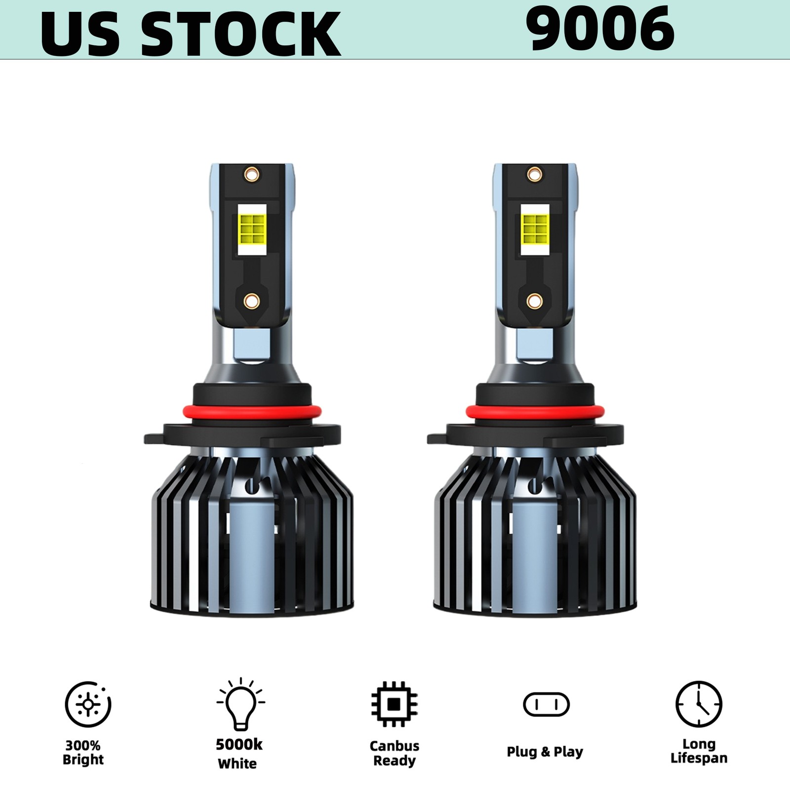 2PCS 9006 LED Headlight Bulb Conversion Kit Low Beam White Super Bright 6500K