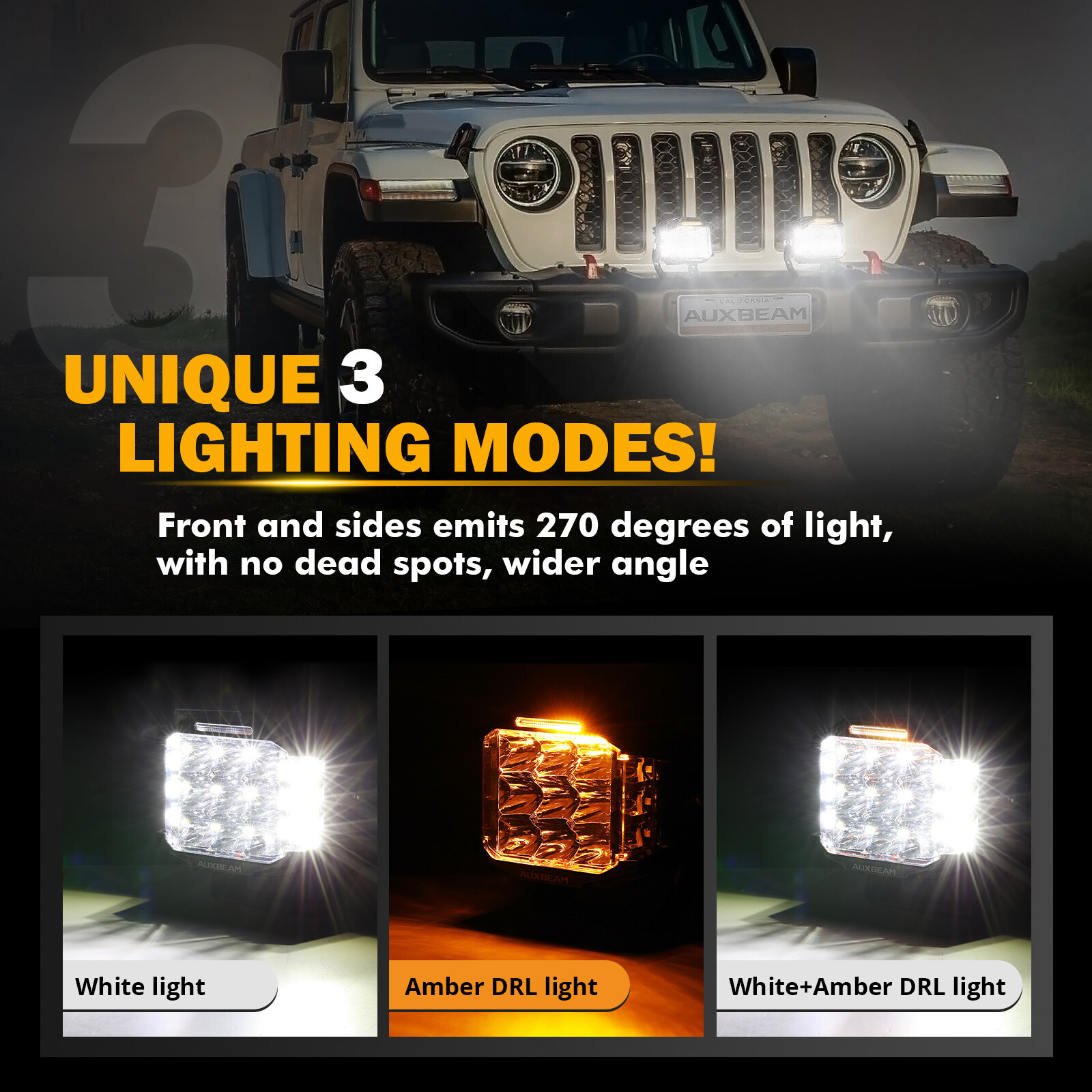 AUXBEAM 2X 5″ LED Side Shooter V-max Combo Beam Led Pod Lights DRL +Amber Cover