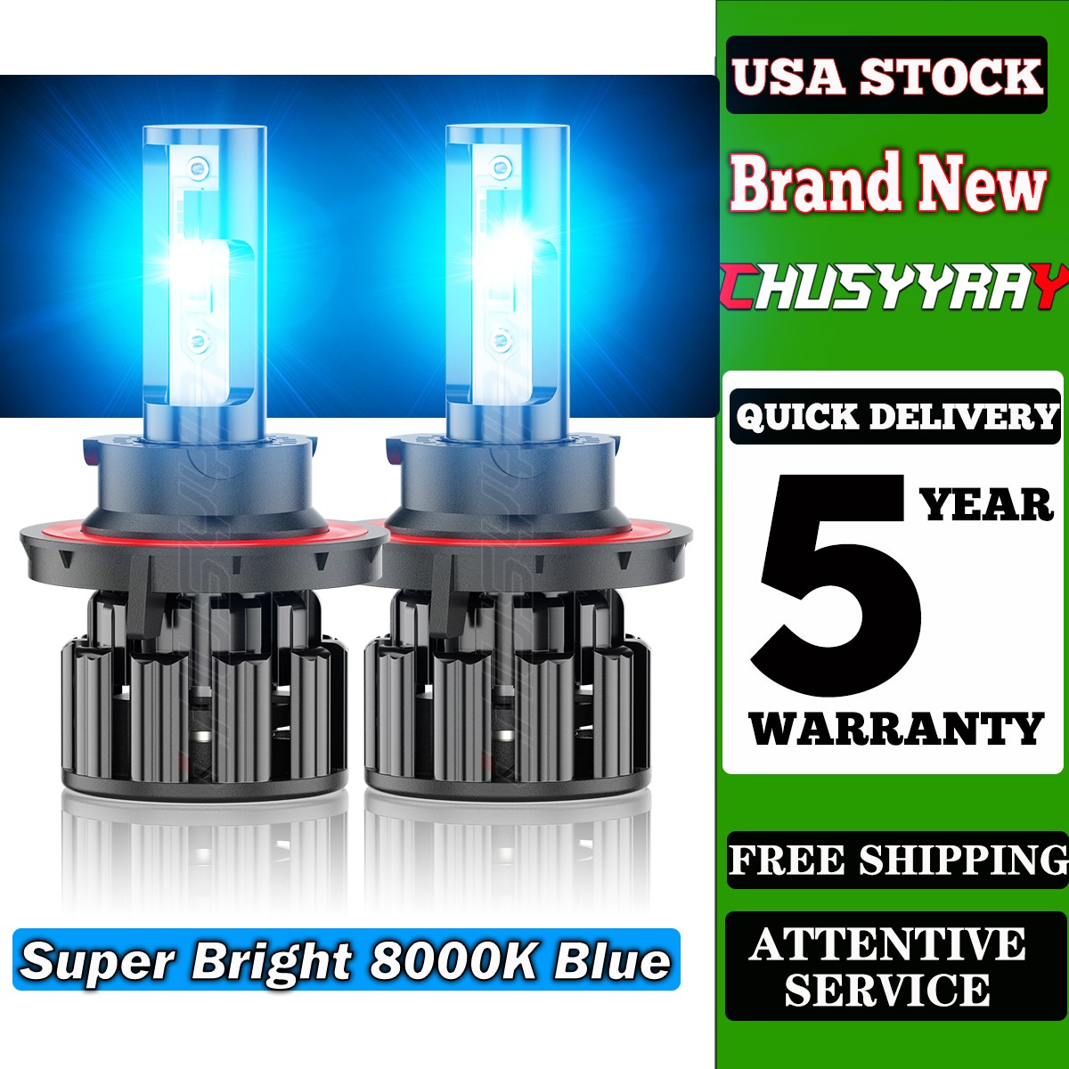 2PCS H13 LED Headlight Bulbs Kit 100W 80000LM High & Low Beam Super Bright BLUE