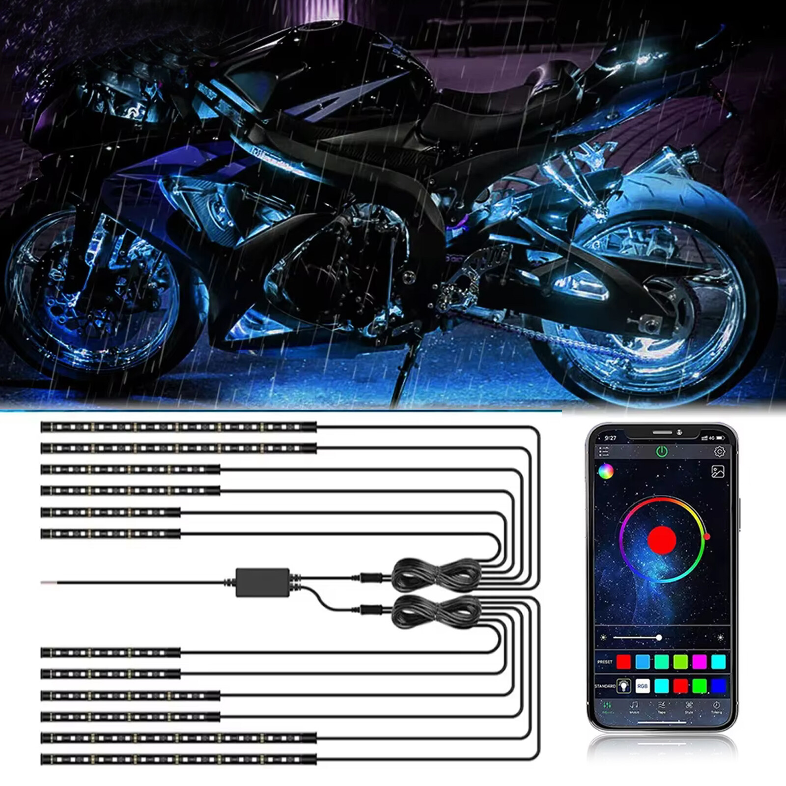12X RGB LED Light Neon Under Body Glow Strip For Club Car EZGO Yamaha Golf Cart.