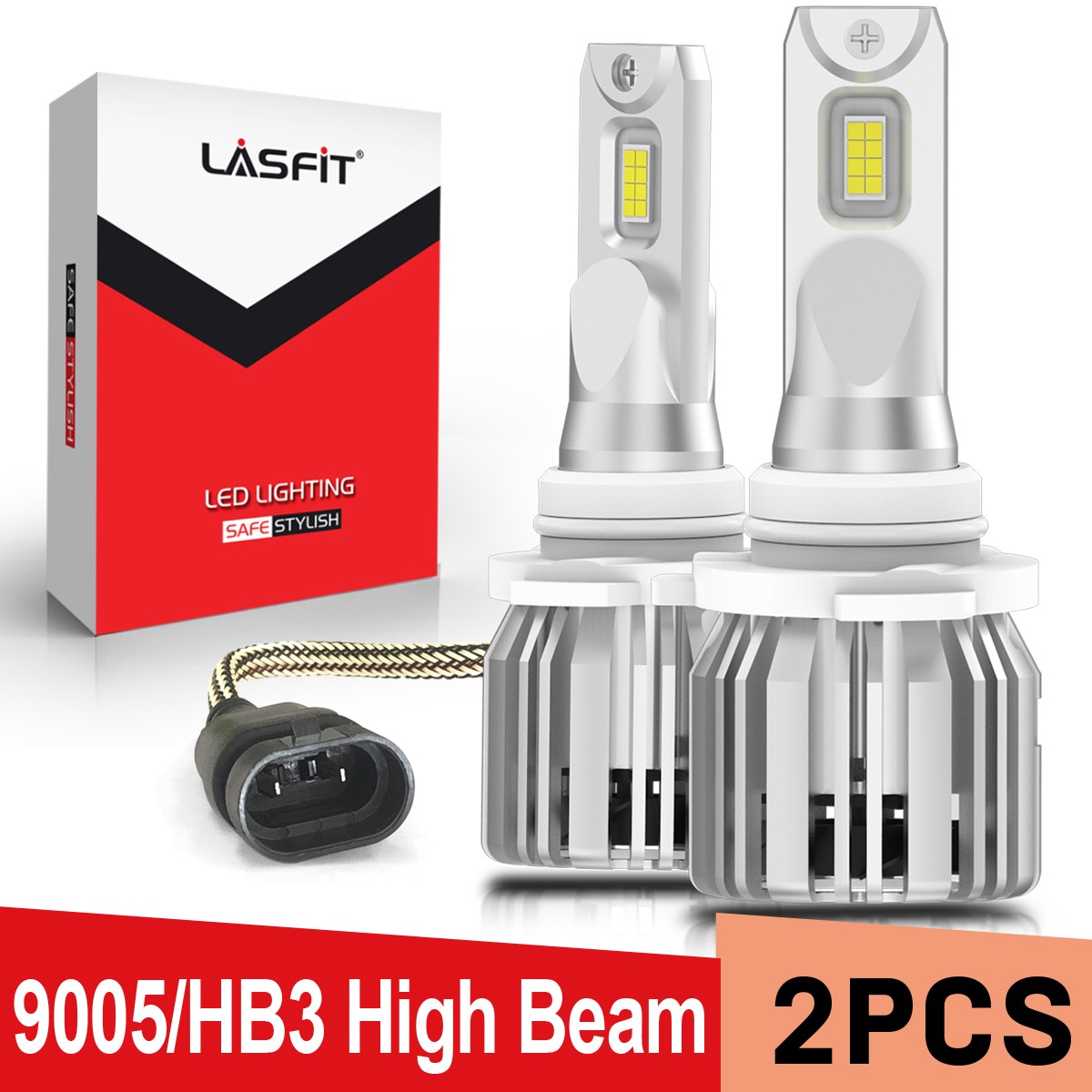LASFIT LED Headlight Bulbs Hi-Low Beam 9005 HB3 Halogen Bulb Replacement White