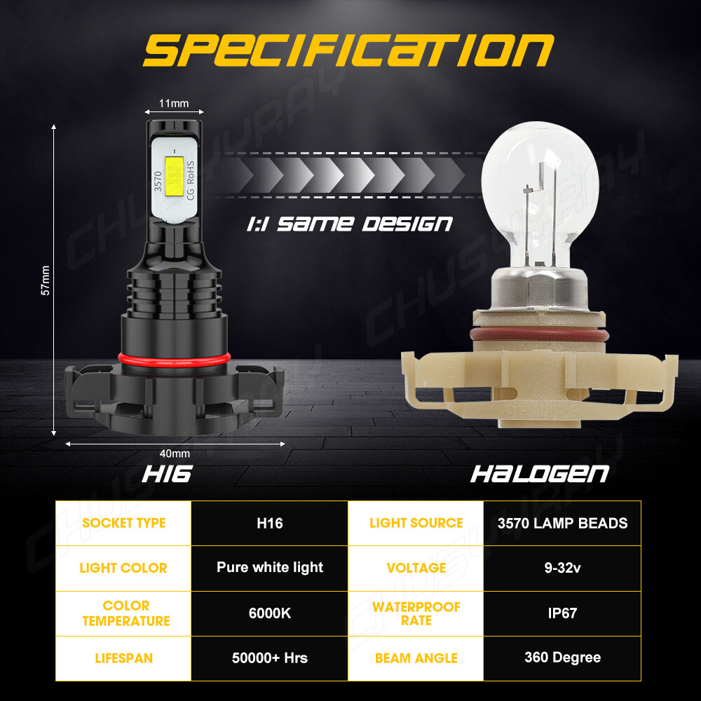 5202/H16 LED Fog Light Bulbs 6000K Xenon White 8000LM High Power Pair