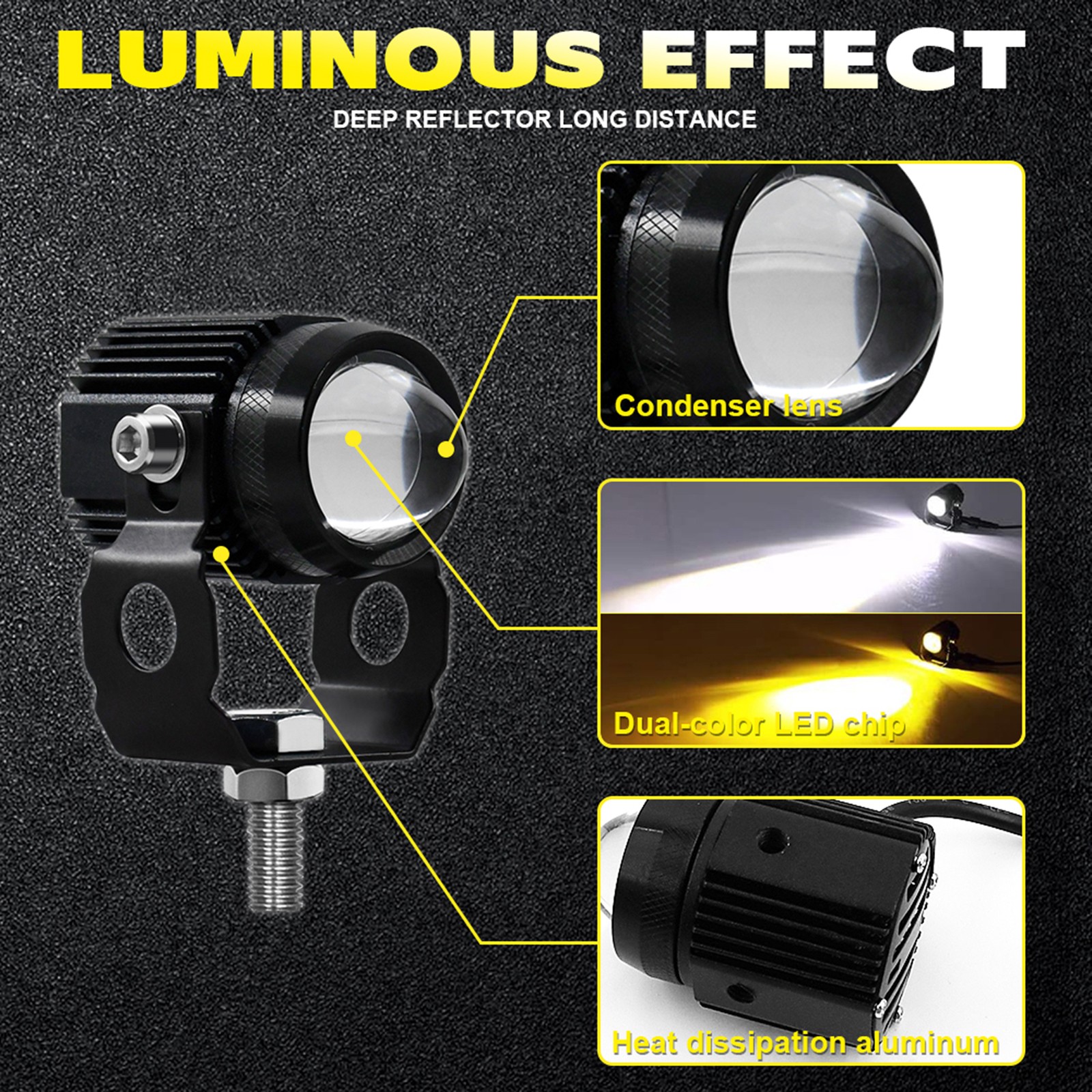 2Pcs Motorcycle LED Driving Light Aluminum Housing Efficient Heat Dissipation