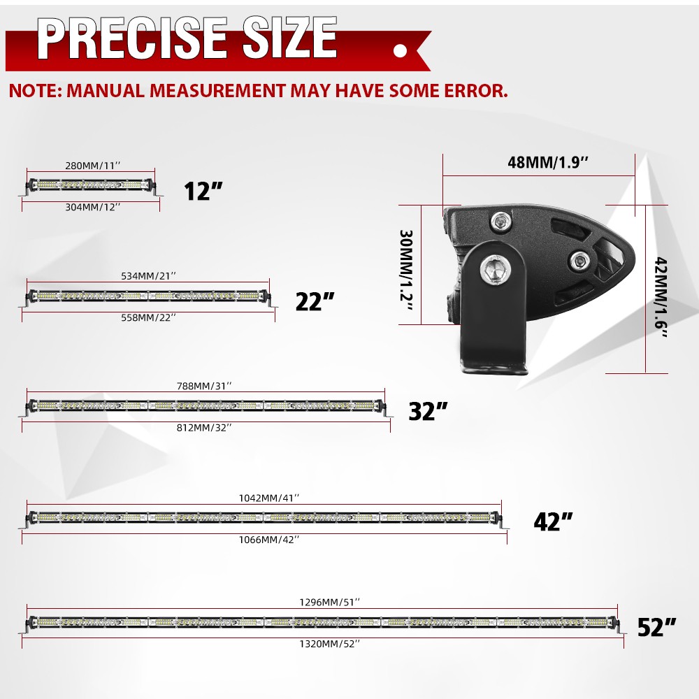 7″14″20″25″32″42″50″ LED Light Bar Combo Driving Truck SUV Offroad Bracket Wire