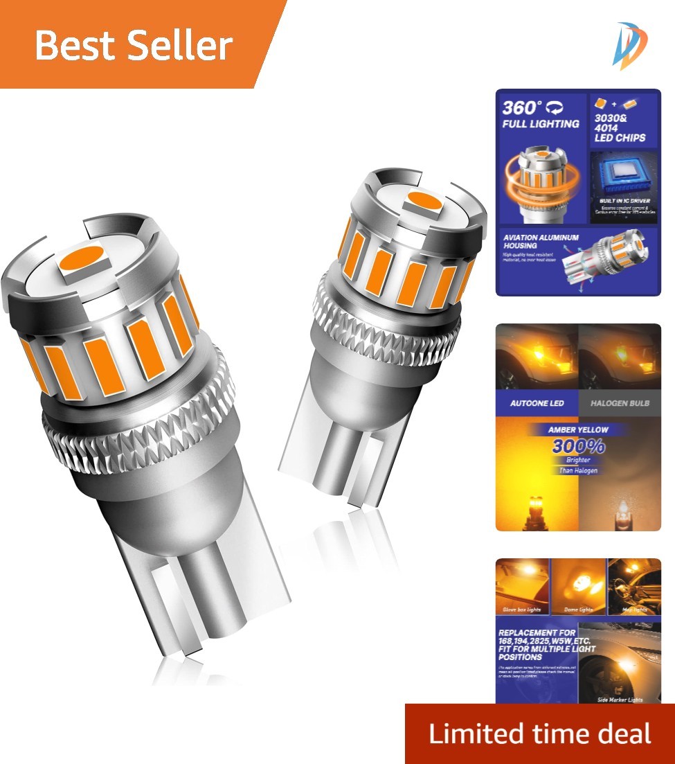 High-Performance 194 Amber T10 LED Bulbs – 50000 Hours Longevity, Easy Install