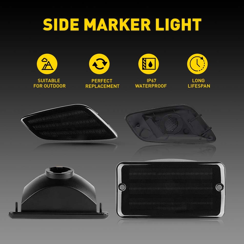 4X LED Smoked Side Marker Light Cover for 1997-2006 Jeep Wrangler TJ Accessories