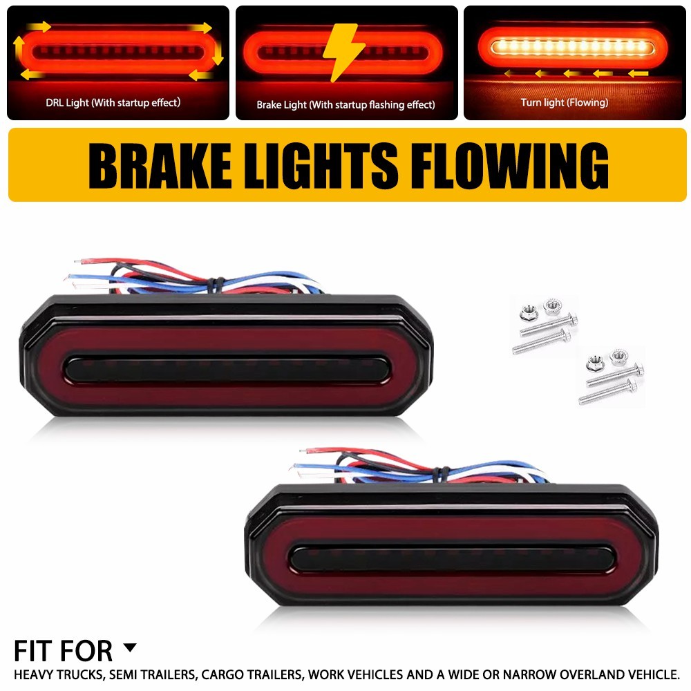 2x Red/Amber 5″ Oval LED Truck Trailer Stop Turn Tail Brake Lights Flowing DRL
