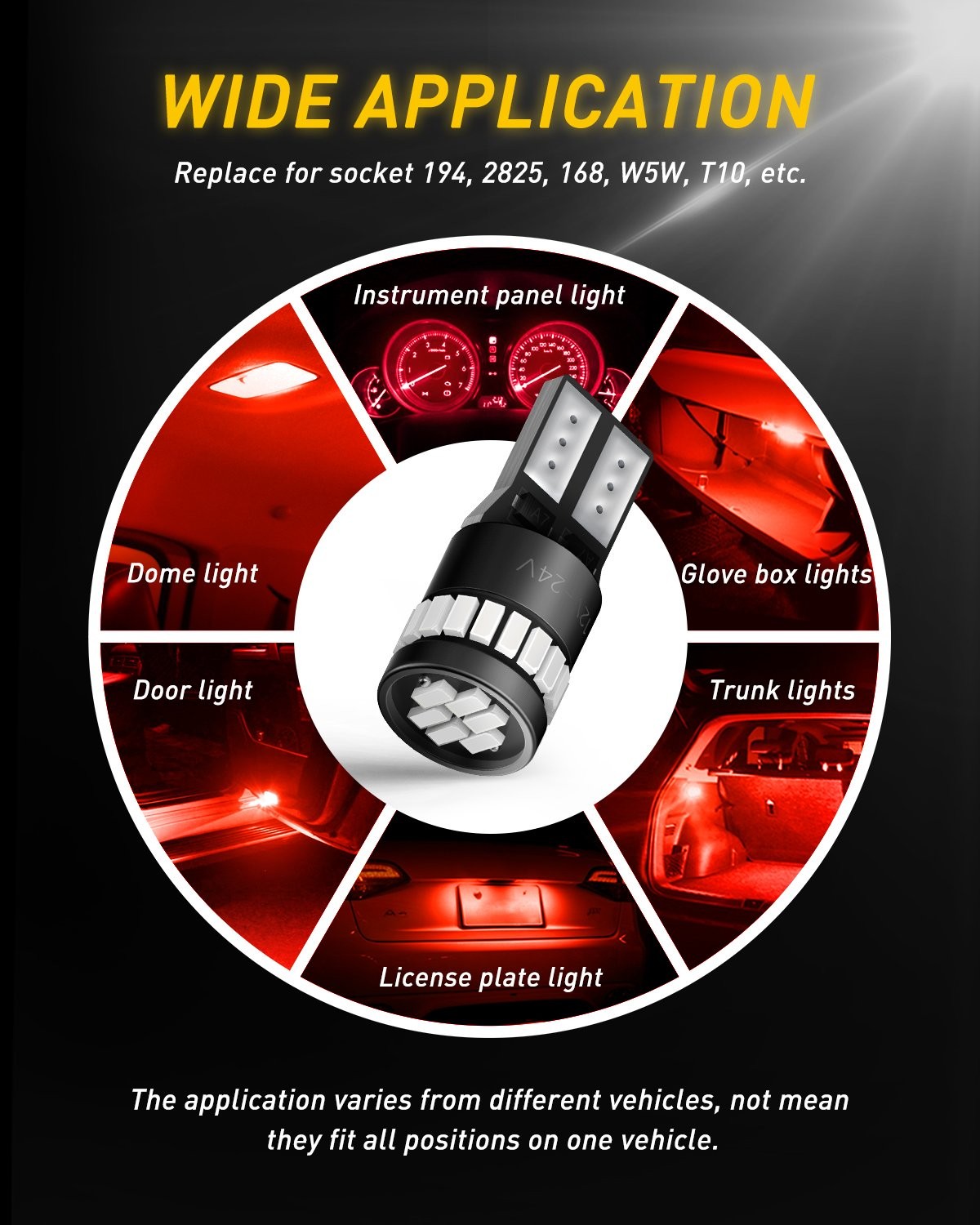 2X T10 921 158 168 2825 194 High Power Red 3014 LED Chips Interior Lights Bulbs